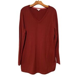 J Jill‎ V Neck Long Sleeve Sweater Women M Cinnoman Cotton Blend Casual Tunic
